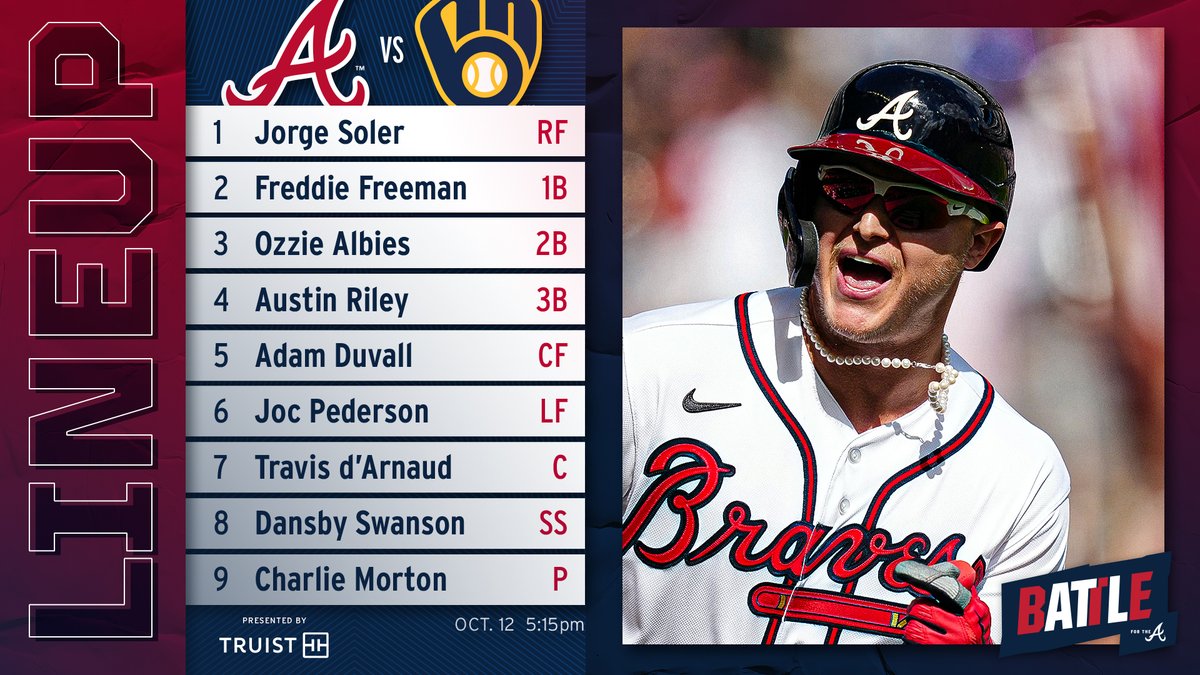 Braves's tweet photo. Game 4.

Presented by @TruistNews | #BattleATL https://t.co/Y58Kcho71m