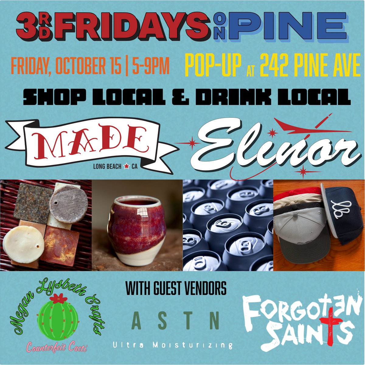 Friday, October 15! MADE and Elinor will be popping up at 242 Pine for 3rd Fridays On Pine.
Join us for drinks and shopping all in one place with special guest vendors.
PLEASE NOTE: Because the pop-up is in a bar, PROOF OF VACCINATION IS REQUIRED to enter
