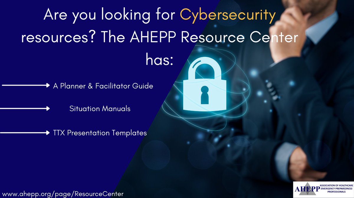 AHEPP1's tweet photo. Cybersecurity is extremely important. Visit the AHEPP Resource Center to find guides, templates, and more to help you meet your cybersecurity preparedness needs. Message us if you have a resource you'd like to share!
#MovingPreparednessForward
#Cybersecurity https://t.co/sGKAVwo9Mw