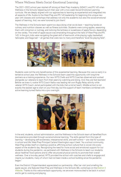 The 2021–2022 school year started off strong at West Prep Academy (MS421) and PS 145 when Wellness in the Schools helped launch their year with a two-week Social Emotional Learning curricula. Full article available: wellnessintheschools.org/where-wellness…