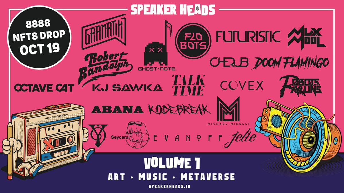 KjSawka's tweet photo. OHHH! I'm so stoked to be releasing new music with @SpeakerHeadsNFT ! It includes a PFP and an all-access pass to #metaverse events - DROPS 10/19!
Ask me questions in Discord at https://t.co/5mO2jXrg3x
#SpeakerHeads #FutureOfMusic #MusicNFT #NFTogether https://t.co/0mMrnhysHQ