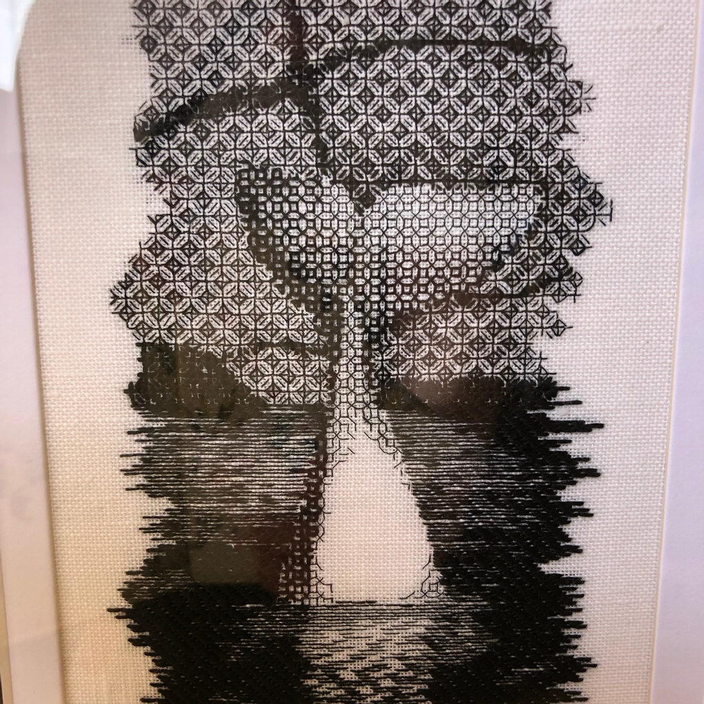 AStitchinQuine's tweet photo. A close up of this piece which I stitched during my first year as an #RSNFutureTutor finally mounted and framed it - thank you #quarantine!

#Embroidery #HandEmbroidery #HeritageSkills #PatternWork #CountedWork #Blackwork https://t.co/8BzCWptG1w