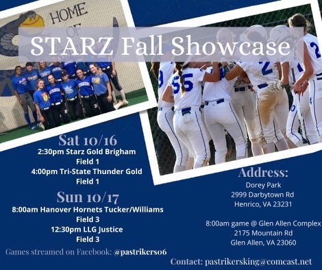 And we’re off! First stop this fall, Starz Gold Fall Showcase in Henrico, VA! We’re excited to get on the field together and kickstart this season off! 🥎💙. #readytobechallenged #playtogetbetter #memoriestobemade #letsgostrikers