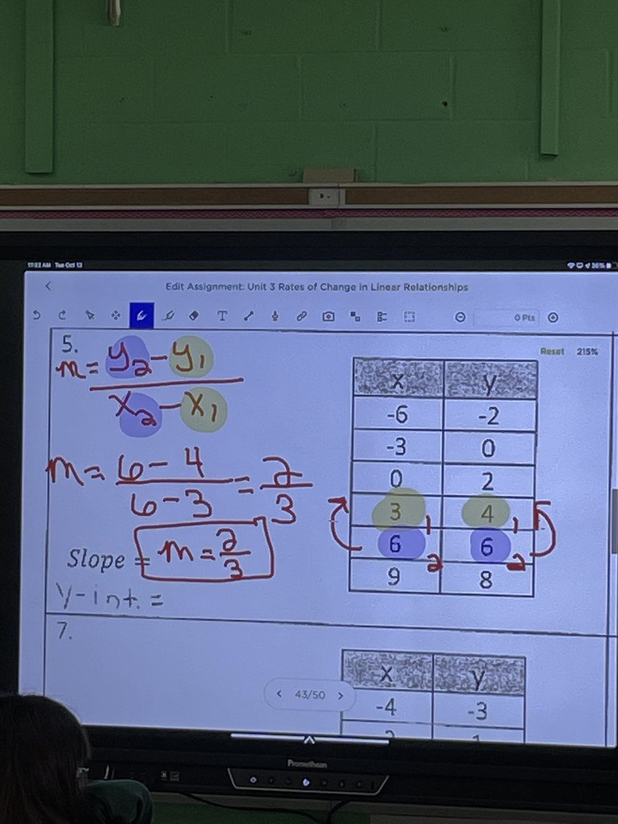 jennroth26's tweet photo. Breaking it down step by step to find the slope and y-intercept in Ms. Reyes class.  All students were writing the formula, identifying 2 points from the table, and substituting the points into the formula. @WoodsMiddle https://t.co/h9lSEWpiiI