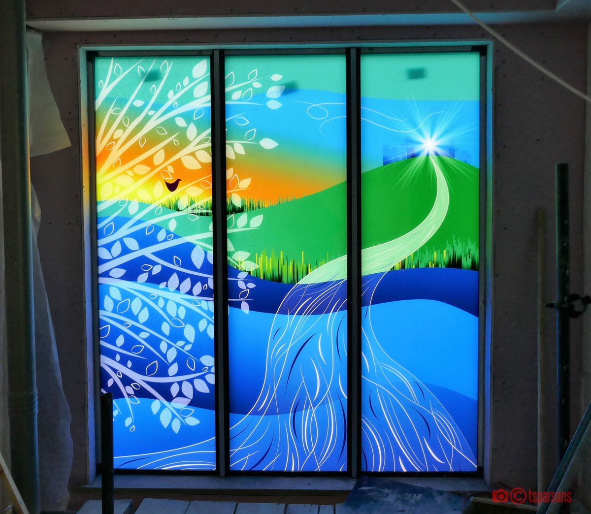 StTsHOTC's tweet photo. After waiting so long, today saw the amazing stained glass window go into our new centre. Take a look below.... or maybe wander past in person next time you are in town? 
Thanks Terry, great photos! https://t.co/gNizB882Dq