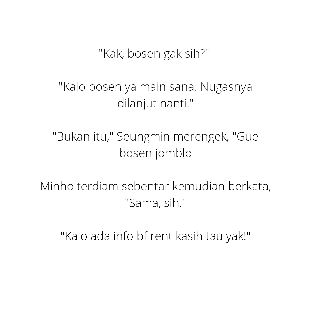 clounja's tweet photo. [ 2min prompt AU ]

M!nh0 dan Sevngm!n yang bosan jomblo memilih bermain pacar-pacaran dengan maksud merasakan seolah mereka memiliki pacar. Awalnya hanya sekedar mengusir rasa bosan dan menuntaskan rasa penasaran tapi sayangnya tidak semudah itu.

#2minAU https://t.co/L9aOGpOQNh