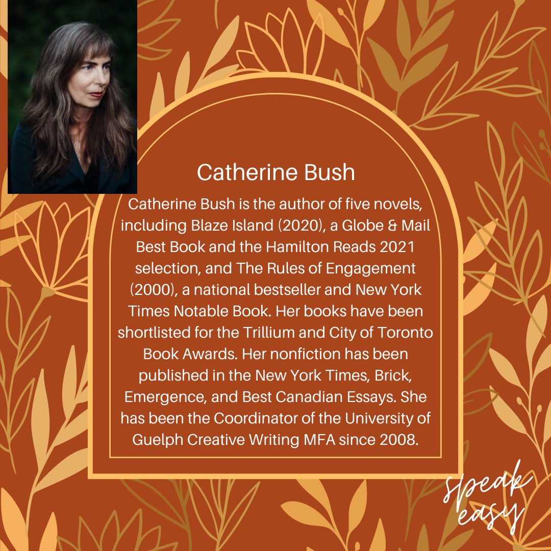 nadialhohn's tweet photo. Join us for #SpeakeasyReadingSeries on Oct. 18/21 8pm ET.
Meet #featuredreader #author, #CatherineBush. Plus, cohosts @emily_kellogg & @nadialhohn & readers @ehjchang, @derajagopalan, @MackenzieWiebe, & #DavidBradford. Zoom https://t.co/dY3g4Nunic Oct. 17. @guelphcwmfa @CateBush https://t.co/drUHdQl7aJ