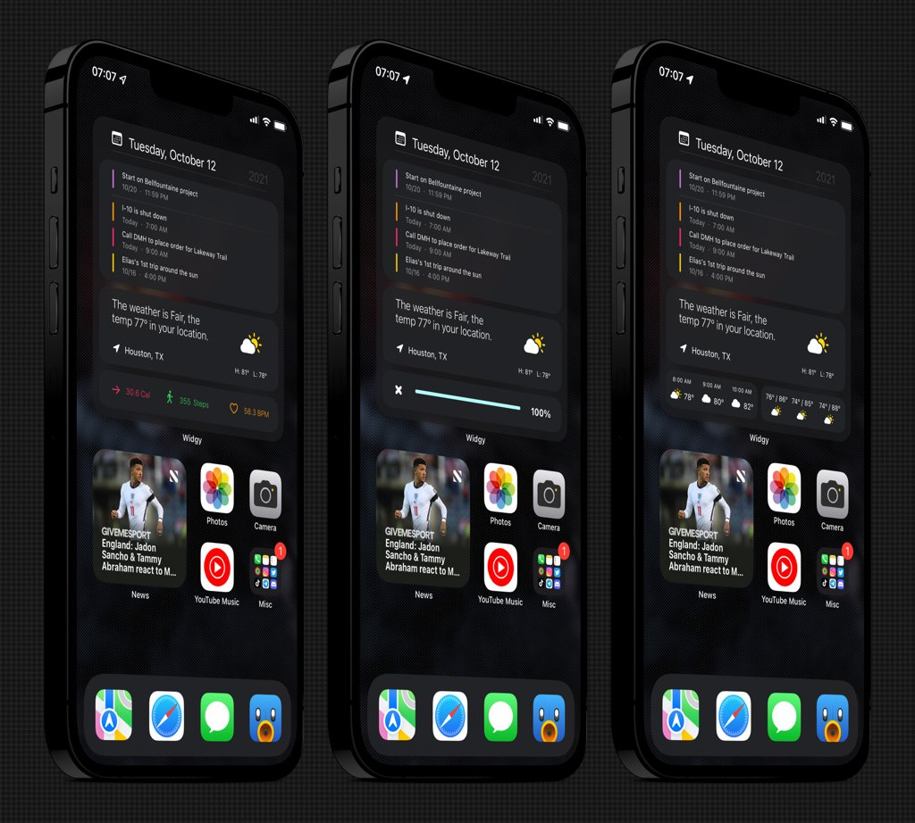 Kothuq's tweet image. New #Widgy with 1 Calendar event, 3 Reminders and Weather. Additionally you can choose what to display at the bottom between Fitness, Battery or Hourly weather / Next 3 days weather, just make sure to turn them On / Off.
#iOS1502 
@screenshot_pro