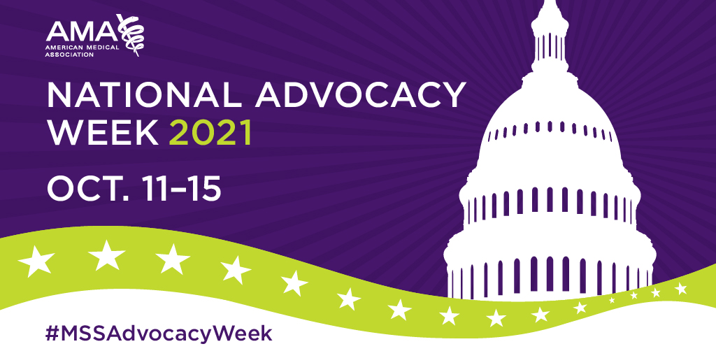 AMAmedstudents's tweet photo. Happy Medical Student National Advocacy Week! This week #medstudents from across the nation are coming together to advocate to advance health equity in #maternalhealth, preserve #telehealth beyond the pandemic and #SaveGME. Register for #MSSAdvocacyWeek: https://t.co/rVEl1UBdEU https://t.co/dbbjb1AXcb