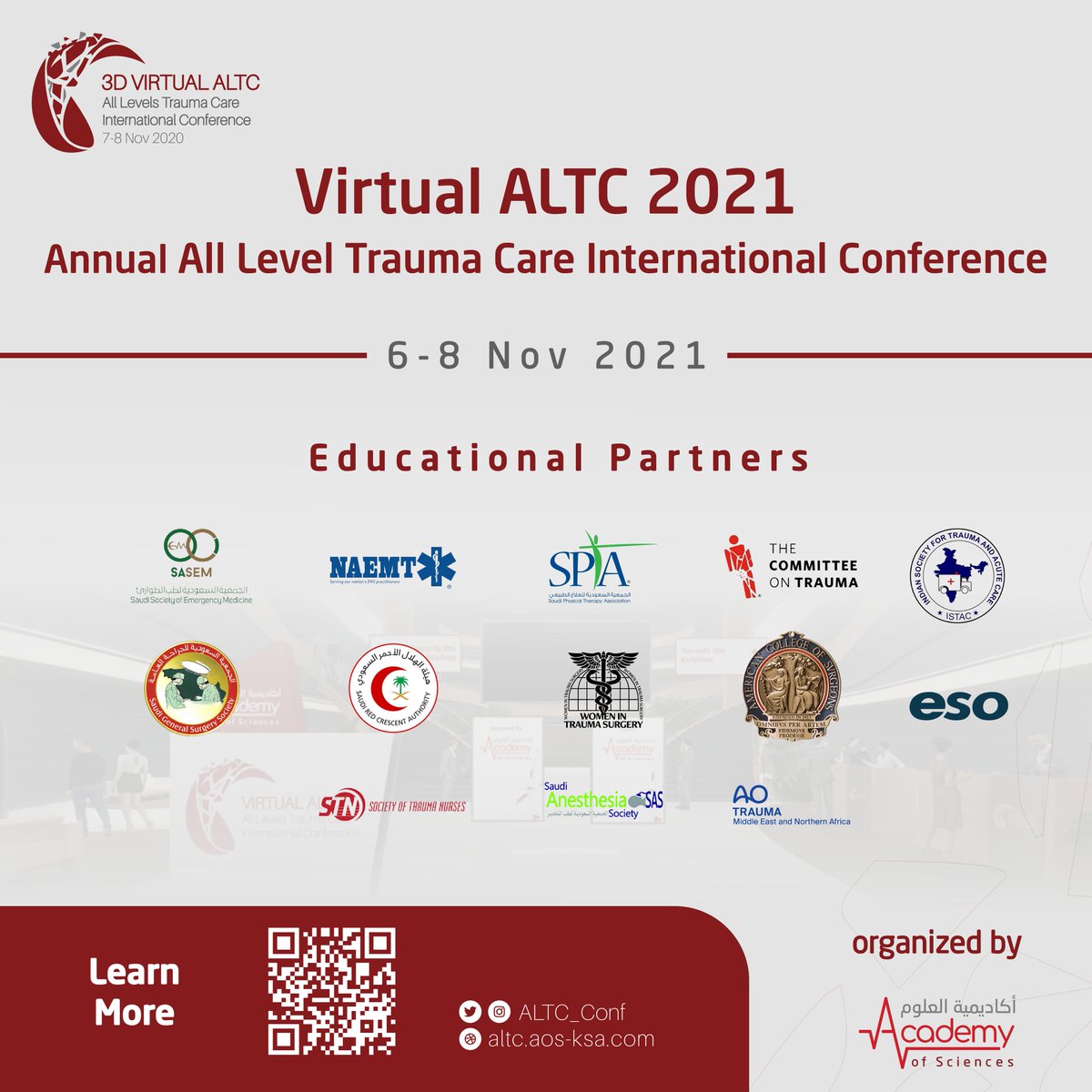 aos_ksa_'s tweet image. Engage with Trauma leaders from all over the world and join the discussion about challenges of Trauma management &amp;amp; Trauma development at different levels at #ALTC2021 

Learn more:
altc.aos-ksa.com

#مؤتمر_الإصابات_الثاني_لجميع_المستويات