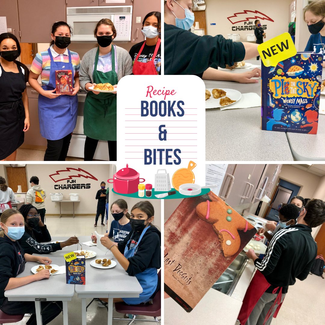 FJHLibrary's tweet photo. What goes best with good food? A great book! Try these food and book pairings for a yummy reading experience.
Thanks to @FACS_Schaefer classes for sharing your cooking talents with us!
#fjhlibrary #booksandbites #foodiebooks #withthefireonhigh #pieinthesky #lastdesserts https://t.co/tXsI8XbUiq