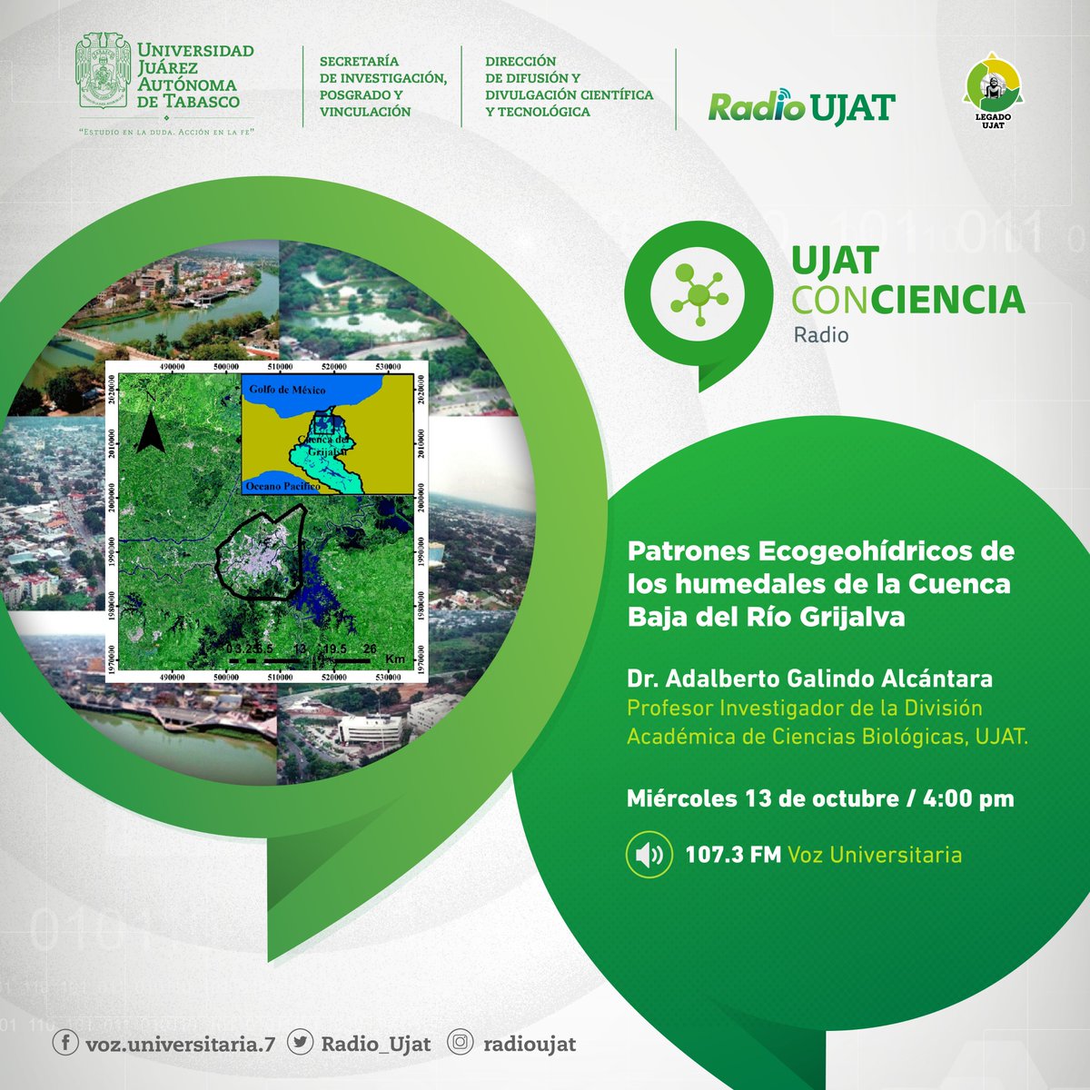dcyt_ujat's tweet photo. El Dr. Adalberto Galindo Alcántara de la #DACBiol nos hablará sobre los patrones ecogeohídricos de los humedales en la cuenca baja del río Grijalva 🌎🌊👇
#UJATConCiencia #radio, a través de la frecuencia 107.3 FM Voz Universitaria. 🎧🎙
#CienciaJuchimán #Tabasco #Chiapas https://t.co/9hinGiovpg