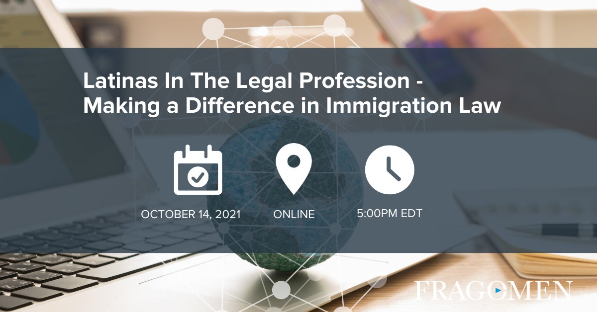 fragomen's tweet image. Join Fragomen's Dalielle Miranda and Stephanie Robayo at this upcoming webinar on Thursday, October 14 at 5:00pm Eastern Time. This informative webinar will provide a discussion and opportunity to learn more from Latina Immigration Attorneys: bit.ly/3oZirYC

#Fragomen