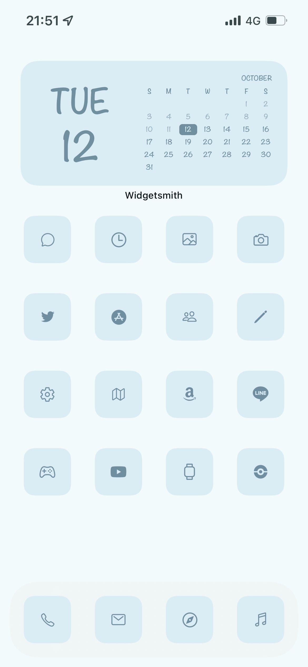 Twitter 上的 ユーティア Yutear Iphone13 Proのシエラブルー用に水色のおしゃれなホーム画面を作ってみました Nomadiconのgirly Icon Blueを買ってアイコン 壁紙を変更しました Widgetsmithでシンプルなカレンダーを作ったのですが Widgyでバッテリーの残量表示