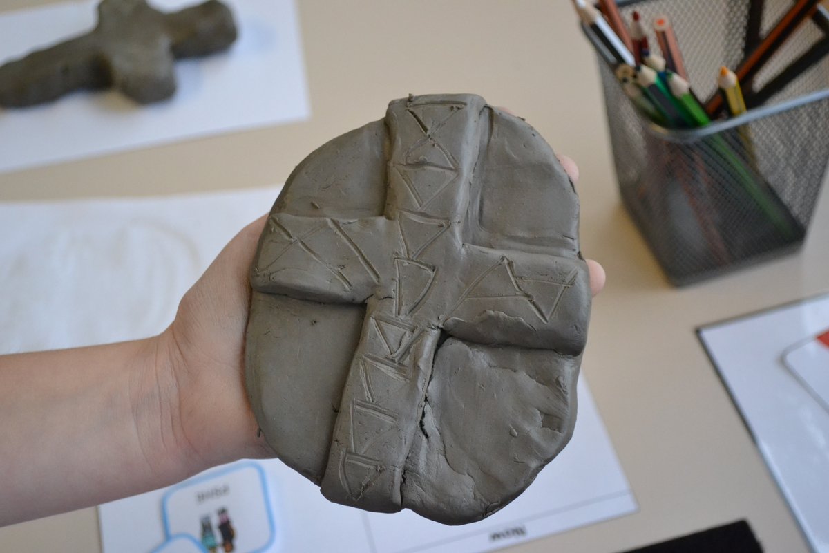 SchoolWoodfield's tweet photo. Class 3 had some practise with #clay last week, well today was the day... the final piece! They had a fab time and got stuck in to create these intricate #AngloSaxon designs. #art #primaryschool #ks2 #Harrogate https://t.co/tJ9DfpO1m5
