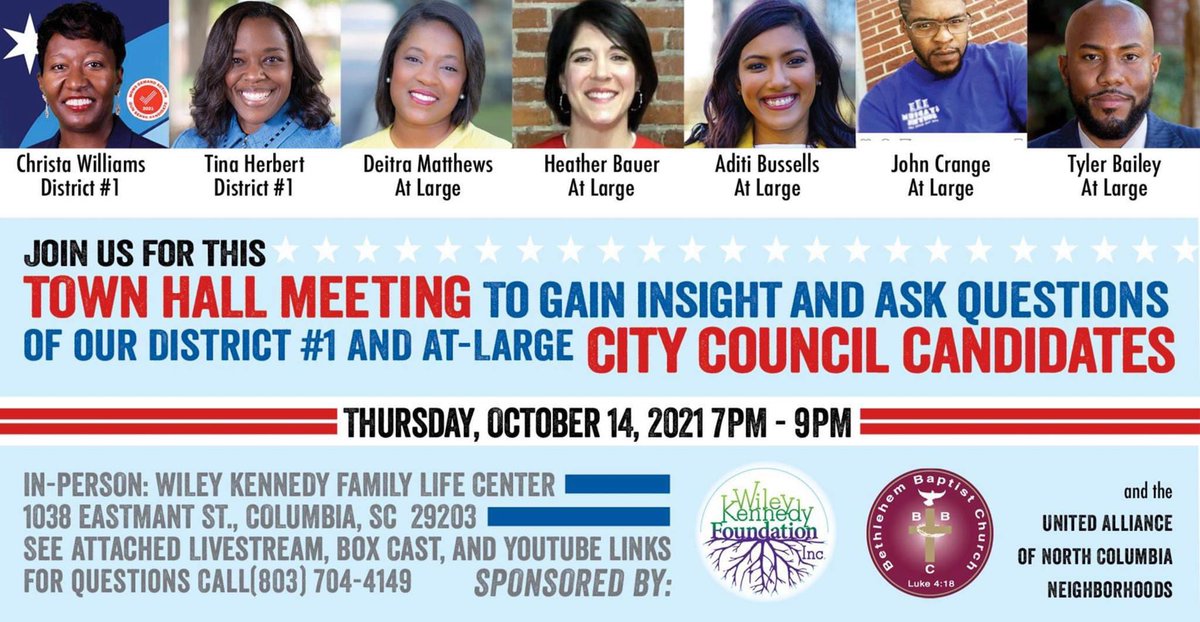 Be sure to join us Thursday, Oct 14th at the Wiley Kennedy Foundation and United Alliance of North Columbia Neighborhood Columbia City Council Forum (District #1 and At-large). Tune in!