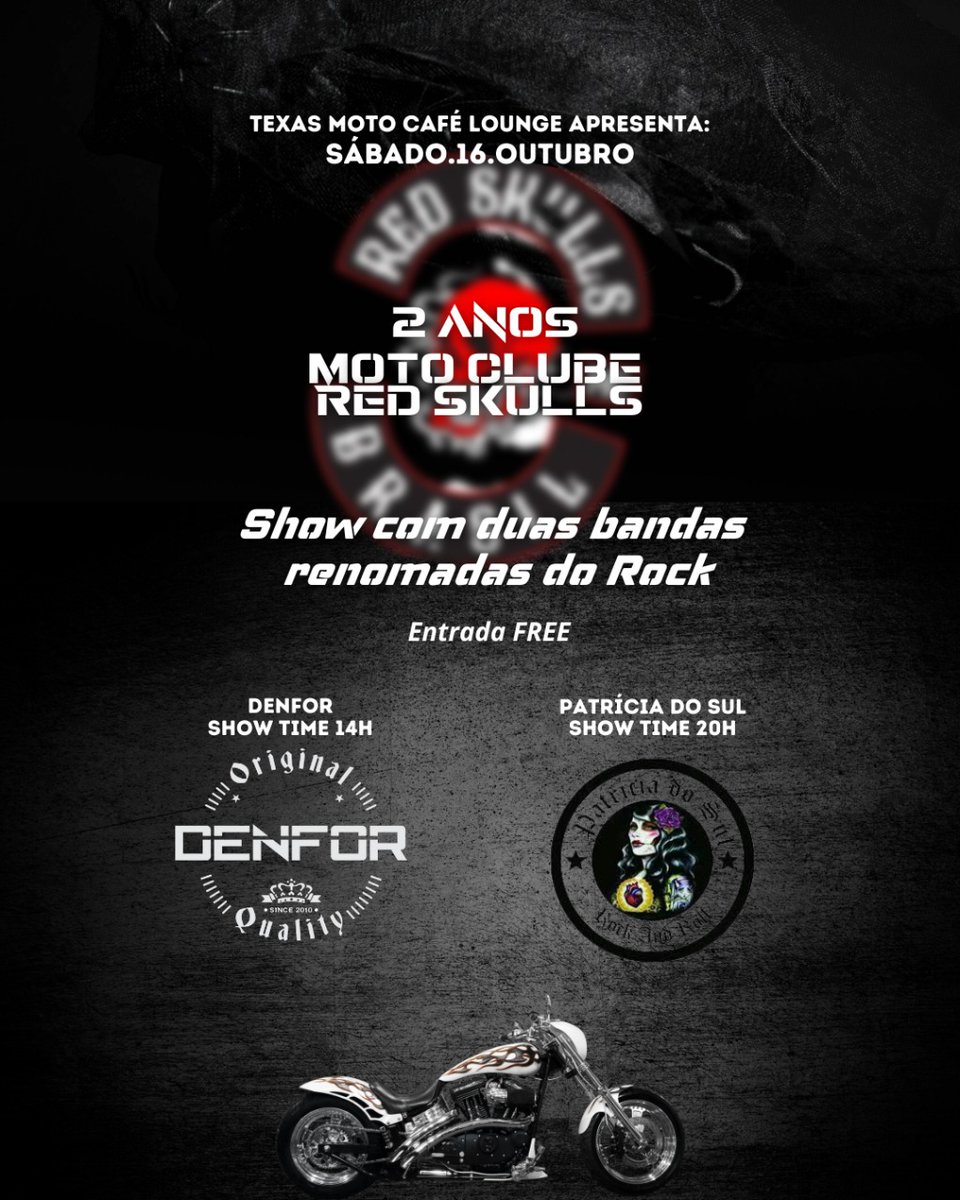 rockdenfor's tweet photo. Sábado dia 16 de outubro estaremos em Panambi - RS na única cafeteira temática da região @texasmotocafe comemorando 2 anos do Moto Clube @redskullsmotoclube, começa cedo, não vai perder né!?! Lembrando que a entrada é FREE!!! Keep Rockin'' 
🤘🏻🤘🏻🤘🏻🤘🏻

⚡ High Energy Rock ⚡ https://t.co/aPayzfhnwV
