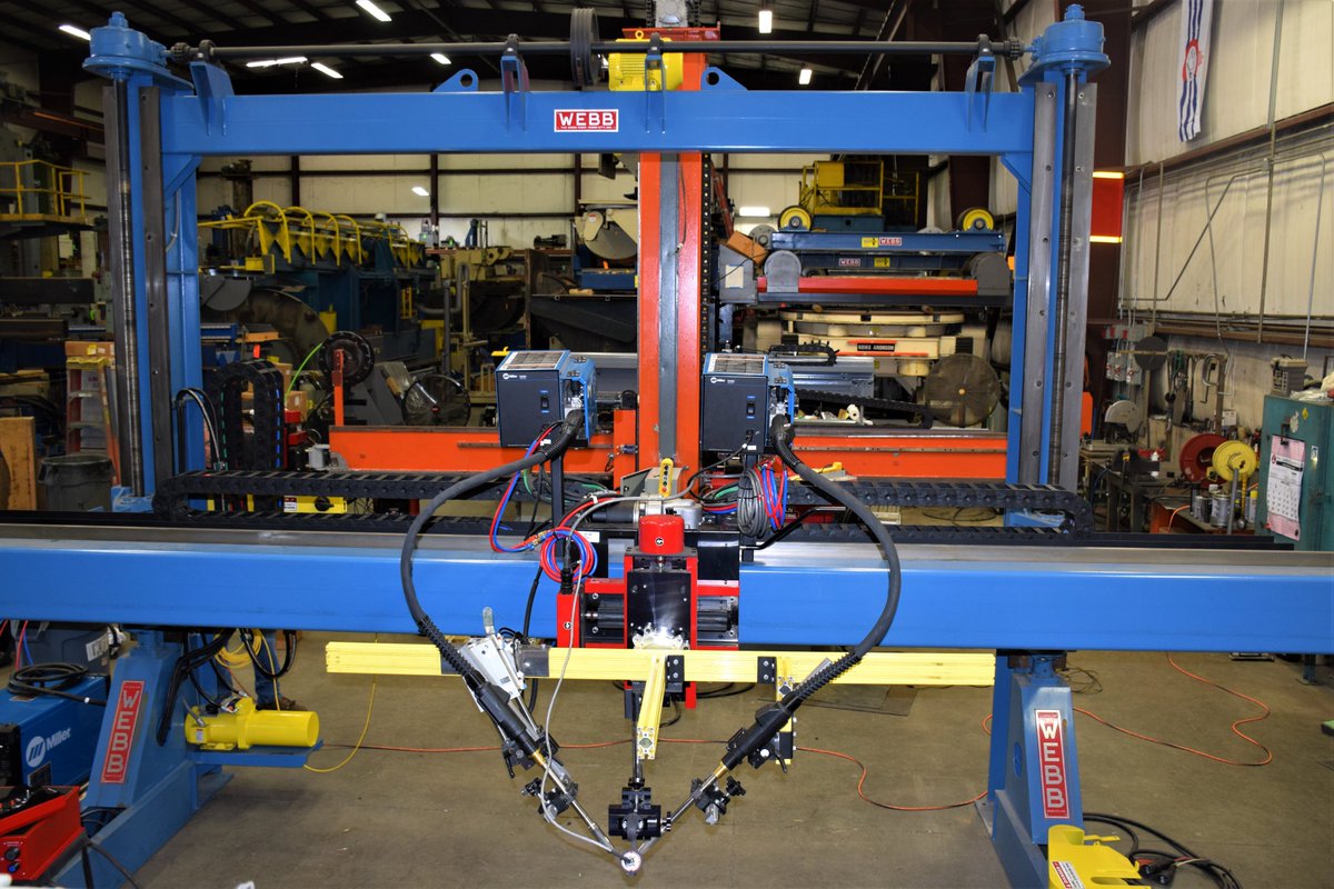 WeldPlus's tweet photo. Webb U8 side beam systems are essential for tank fabrication. This system allows you to weld both the longitudinal seam as well as the circumferential seams. Furthermore, we can configure this system with extra welding heads, operator stations and more! #welding #fabrication https://t.co/qAFLtxLeum