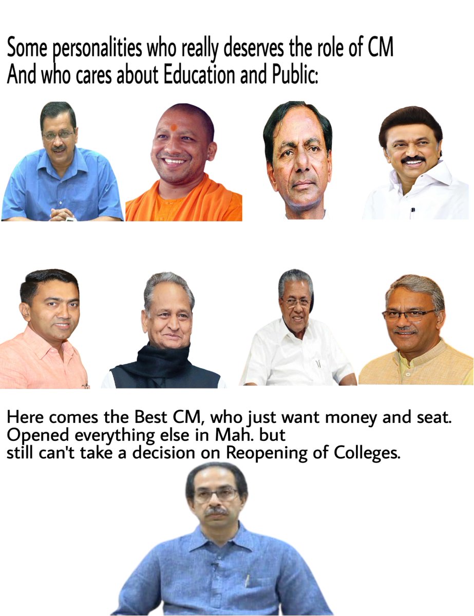 Chotetyagi1's tweet photo. @samant_uday @advanilparab @rajeshtope11 @Vinayakrauts @_BhaskarJadhav If Best CM isn't capable of taking appro. decision then consult cental govt, &amp; other State's CM who have already taken a bold step.
WakeUp Mah. CM
#Reopencolleges
#WakeUpMahGovt
#Maharashtra
#HumanRights
@CMOMaharashtra
@VarshaEGaikwad
@Dev_Fadnavis
@narendramodi
@AmitShah https://t.co/DNzLm6o21m