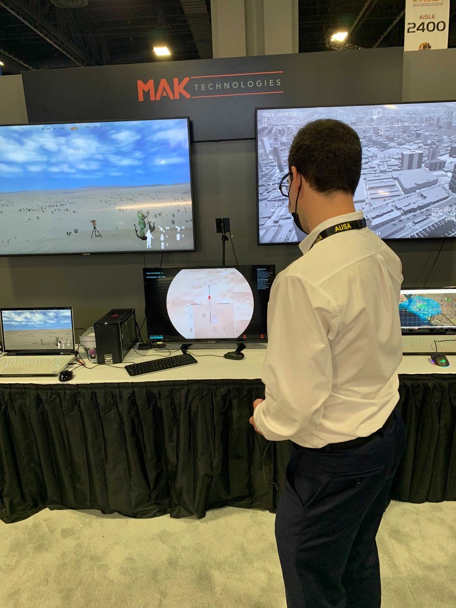 MAKsimulation's tweet image. So glad to be back at #AUSA2021 with @stengineeringna ! Head over to booth 2343 to experience our #MAKFIRES demo and to meet the MAK team - William Cole, Deb Fullford, William Kamer, and Stephen Landry.
#trainingandsimulation #AUSA #trainingsolutions