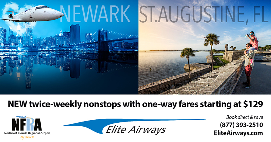 flyust's tweet image. We are excited to share that @EliteAirways has announced new, nonstop commercial air service between the Northeast Florida Regional Airport (UST) and Newark Liberty International Airport - EWR.  Flights are scheduled to start on Nov. 19. Book today at EliteAirways.com.