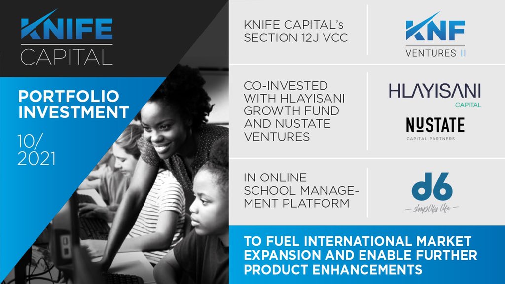 Fantastic to add school management &amp; communication Co: <a href="/d6groupSA/">d6</a> to our list of <a href="/KNF_VC/">KNF Ventures</a> #EdTech investments! Co-investing with <a href="/HlayisaniGrowth/">Hlayisani Capital</a>, NuState Ventures &amp; Kitshoff Family <a href="/WKitshoff/">Willem Kitshoff</a> to fuel international market expansion and enable further product enhancements.