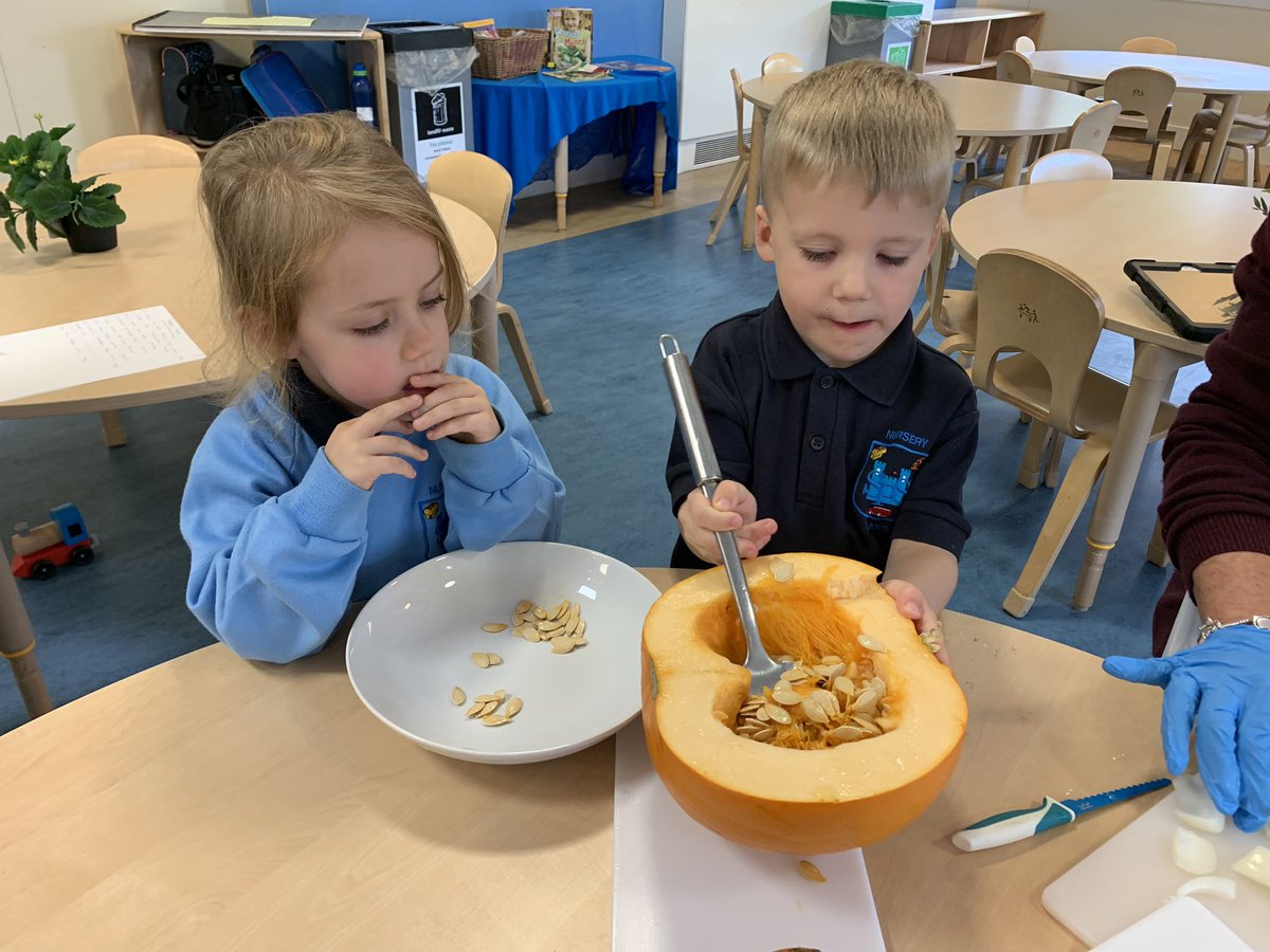 Pumpkins are making an appearance around nursery and today we’re using them to make yummy pumpkin soup 🎃