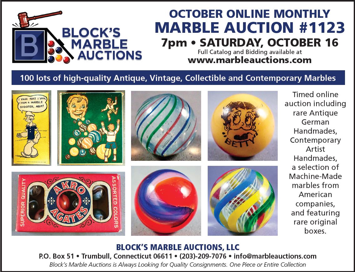 CollectMarbles's tweet image. Marble Auction Saturday October 16 7PM marbleauctions.com #marbles #collectmarbles #marblecollecting