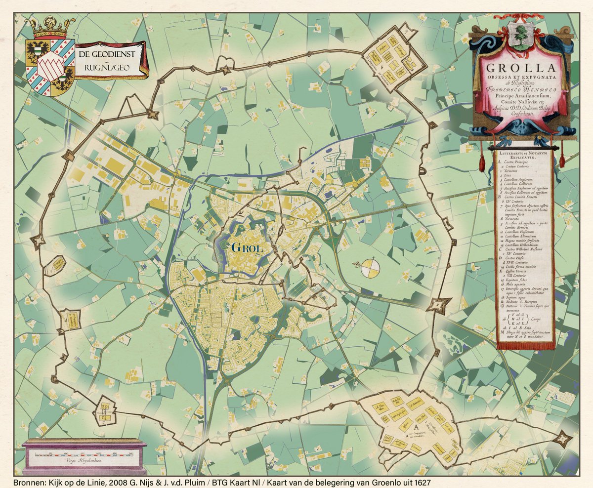 Groenlo's circumvalency line from 1627 is an archaeological national monument that is hidden in the ground. On this contemporary map, in old style, we have made this special fortification visible again!