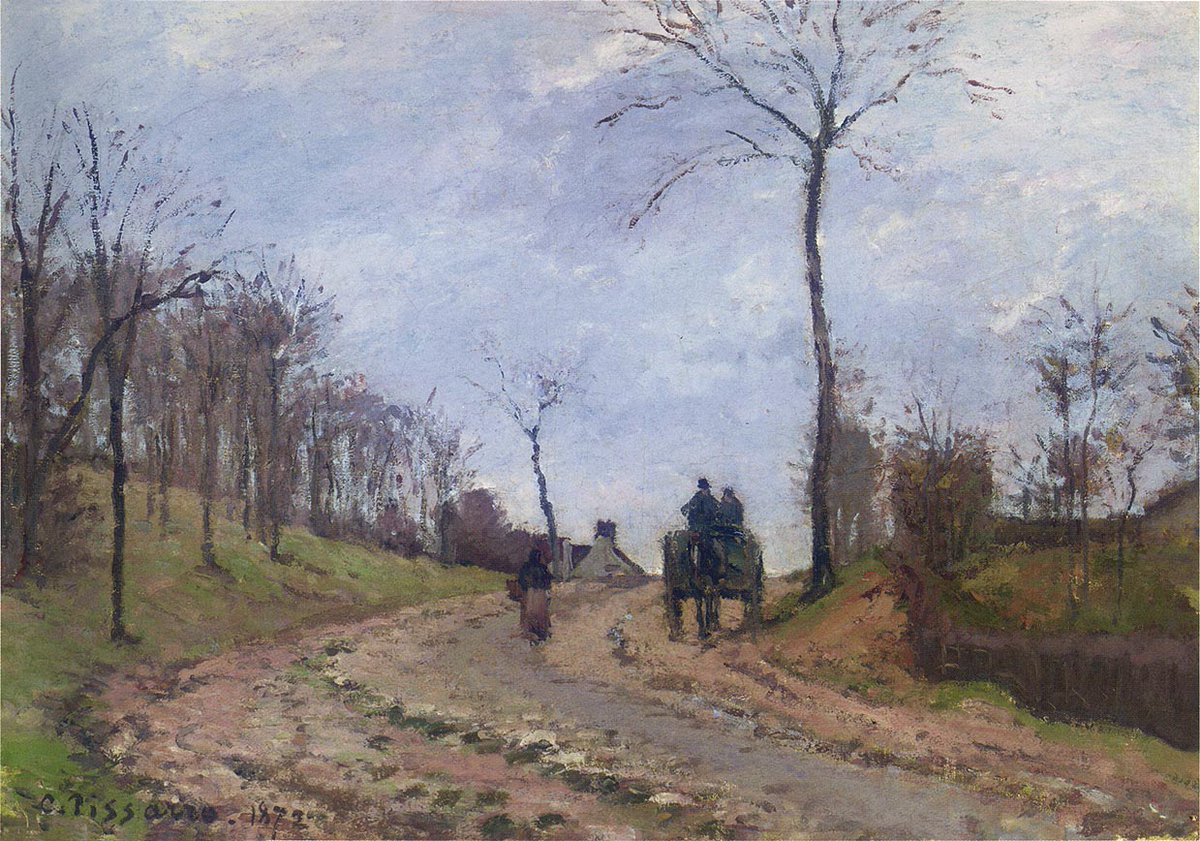 artpissarro's tweet photo. Carriage on a Country Road, Winter, Outskirts of Louveciennes, 1872 https://t.co/GiCem8NGGp #pissarro #impressionism https://t.co/JiAH9p5FF7