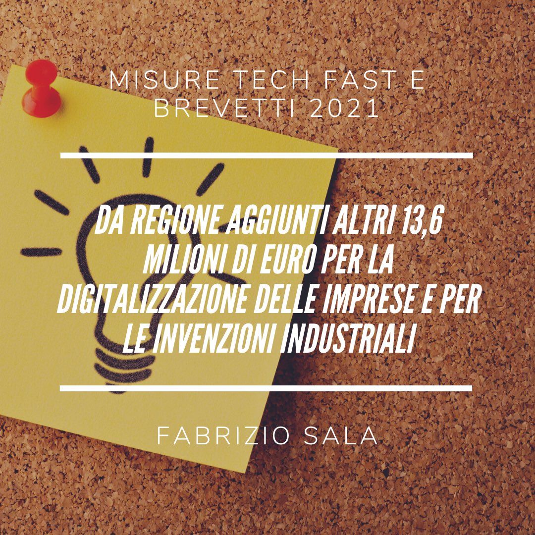 fabri_sala's tweet photo. Misure #TechFast e #Brevetti2021: abbiamo aggiunto ulteriori 13,6 milioni di euro! La dotazione finanziaria di questo bando per la digitalizzazione delle imprese raggiunge così i 33,6 milioni di euro.
#piediperterrasguardoalfuturo #brevetti #tech #patent #innovazione https://t.co/HsltGZc7Bh