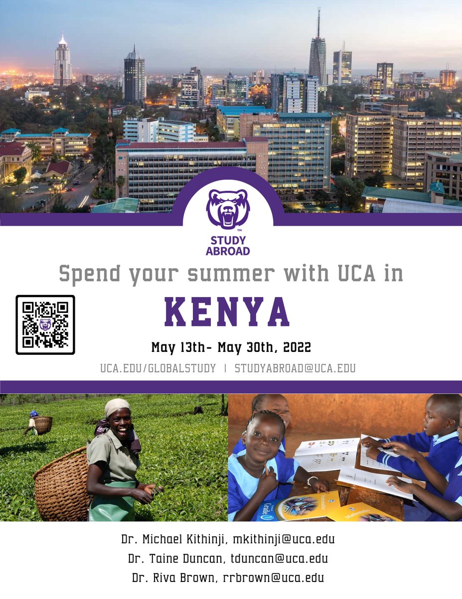 Join us today at Student Center 207E during the X period for more about the Kenya study abroad scheduled for May 2022. ⁦<a href="/UCA_CAHSS/">UCA CAHSS</a>⁩ ⁦<a href="/UCABusiness/">UCA College of Business</a>⁩ ⁦<a href="/UCAHistory/">UCA History Department</a>⁩ ⁦<a href="/UCAComm/">UCA School of Communication</a>⁩ ⁦<a href="/ucaglobal/">UCA Center for Global Learning & Engagement</a>⁩ ⁦<a href="/UCAeducation/">UCA College of Education</a>⁩ ⁦<a href="/UCAEcho/">UCA The Echo</a>⁩ ⁦<a href="/ucasga/">UCA SGA</a>⁩