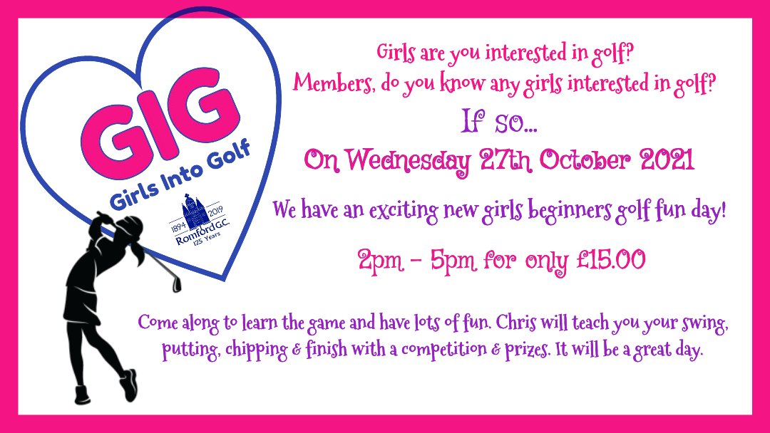 Romfordgolfclub's tweet photo. Girls, are you interested in golf? If so, check out our girls golf fun day for beginners, any age up to 17 years. Come along to learn all about the game and have lots of fun #girlsintogolf #gig # https://t.co/nRBmTokcR5