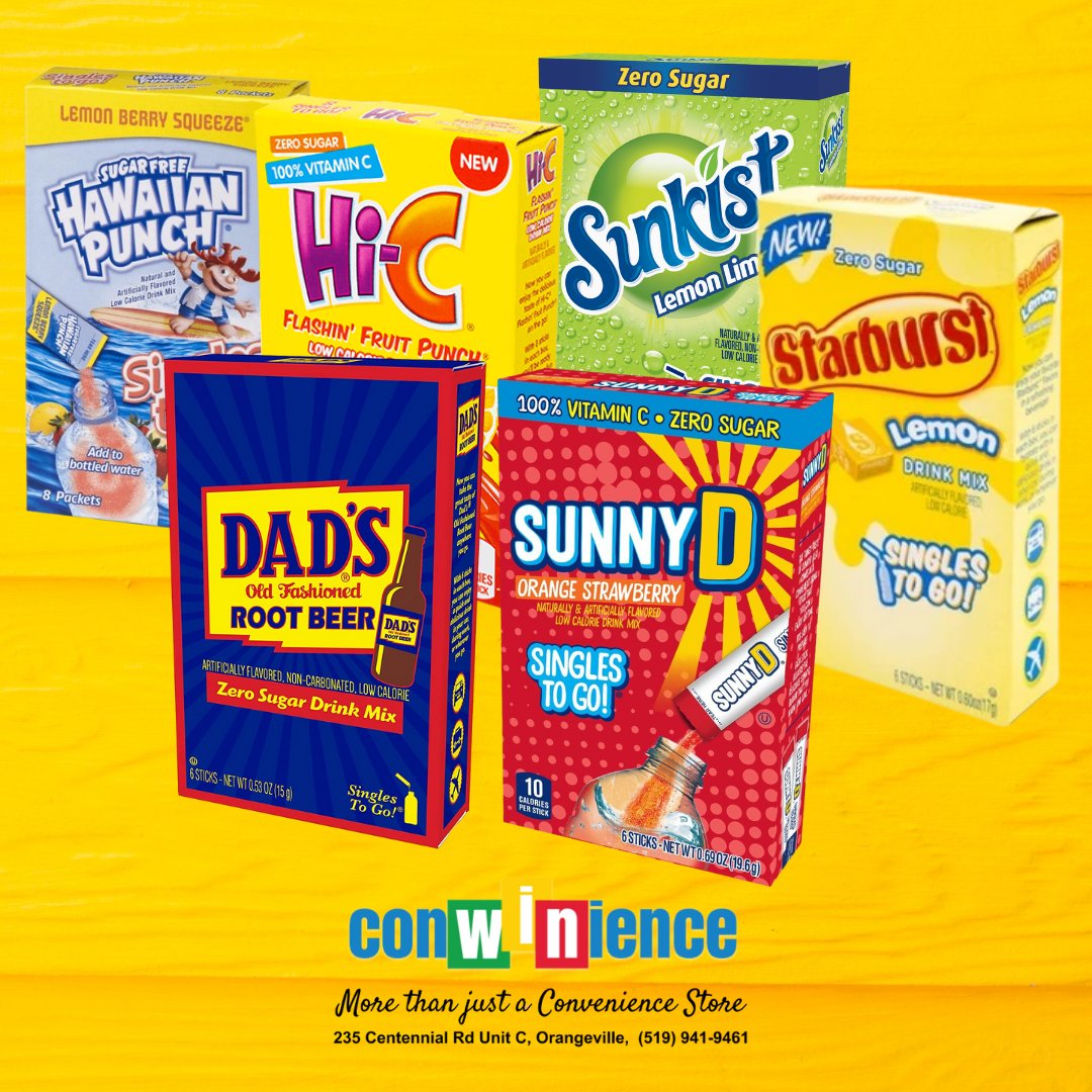 conwinience's tweet photo. Turn plain water into tons of fun! Single serve drink crystals, perfect for school lunches. 
ConWiNience, 235 Centennial Rd, Unit C. Orangeville 
#RetroCandy #Candy #Beverages #Snacks #BulkCandy #IceCream #Sundae #FamilyOwned #Orangeville #ConWiNience https://t.co/VsnXkZp9PR