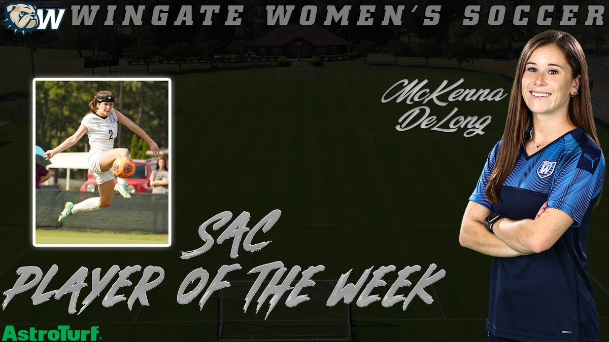 Congrats McKenna DeLong!!

She's been named the AstroTurf SAC Player of the Week after piling up 2 goals &amp; 3 assists in a pair of <a href="/Wingate_WSoccer/">Wingate W Soccer</a> wins last week!

Game-winning goal vs. FMU; game-winning assist at LMU in overtime! 

Story | bit.ly/3v2ikNb

#OneDog