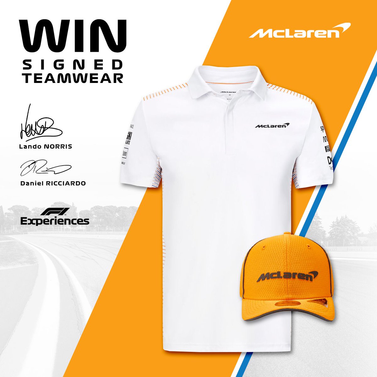 🚨 ᴄᴏᴍᴘᴇᴛɪᴛɪᴏɴ ᴛɪᴍᴇ! We’ve 𝟰 sets of signed @McLarenF1 teamwear to give away. Each set includes: ✅ 1 Official Team Cap* ✅ 1 Official Team Polo Shirt* *Signed by Daniel and Lando ✍️ To enter, simply like and RT this post. Good luck! #ExperienceF1 #McLaren