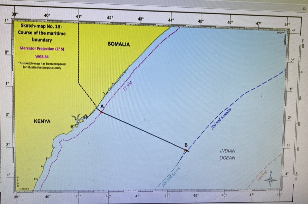 BREAKING: The International Court of Justice rules most of the disputed maritime territory in favour Somalia. This is the illustration depicting the boundary as decided by the Court.