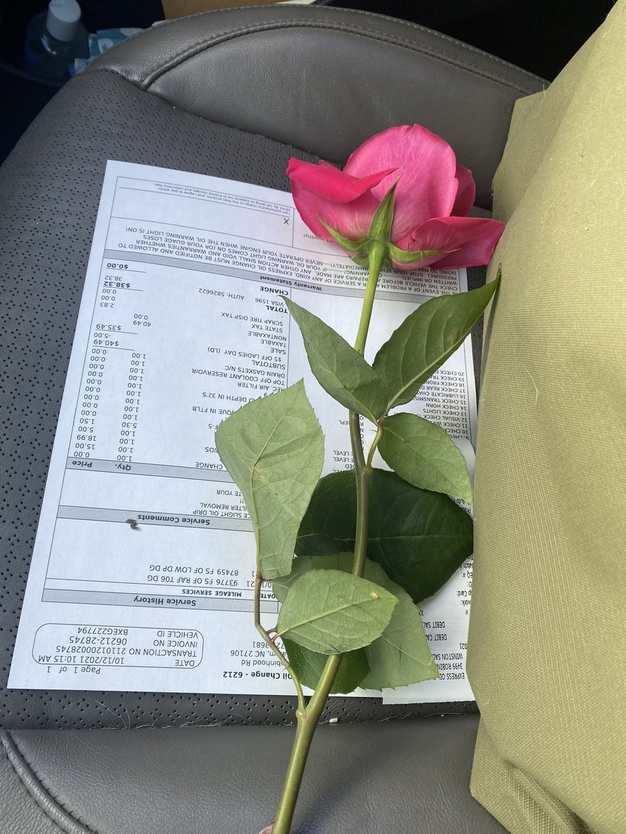 basicbarb's tweet image. Is it cute or creepy that I just got an oil change and the man gave me 5 dollars off and a rose