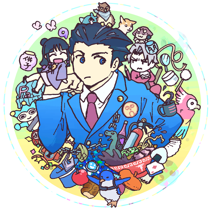 necktie food magatama black hair bird suit shirt  illustration images