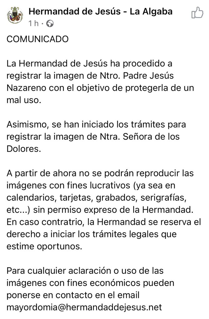 cofrade_algaba's tweet photo. 🔔🔔 IMPORTANTE 🔔🔔

Noticia de alcance de nuestra Hermandad @Jesuslaalgaba sobre si imagen titular Nuestro Padre Jesús Nazareno. Pueden leer todo aquí 👇🏽👇🏽👇🏽 https://t.co/xL8GsiOh39