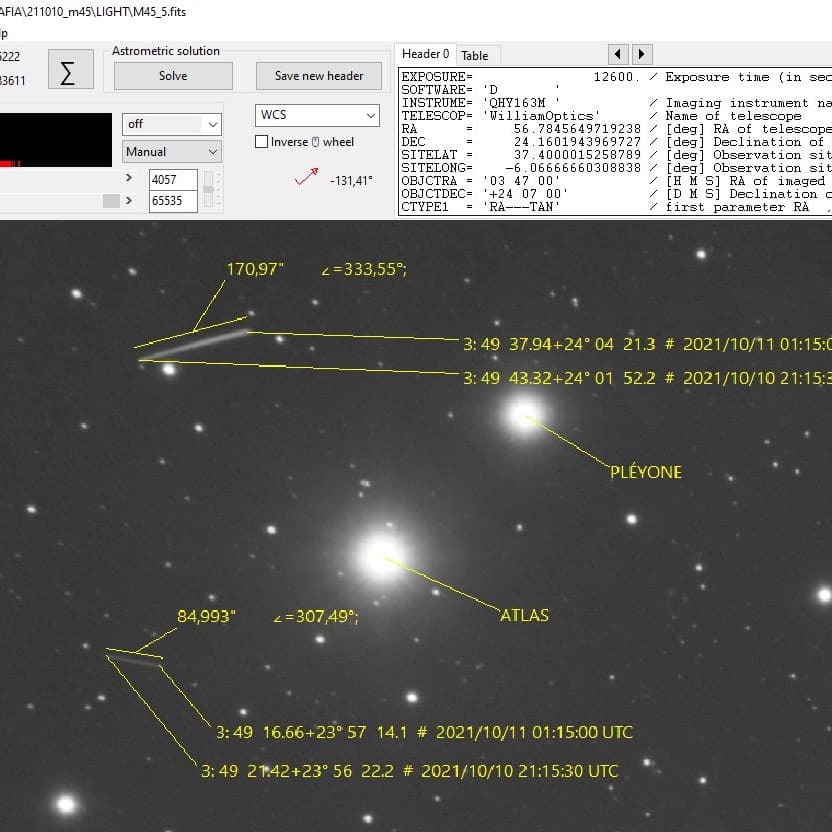 Hitismi's tweet photo. Hello @esa, I am trying to find what are those two trails. Could you give me any information about how to identify both objects? https://t.co/XoqXcIzzg9