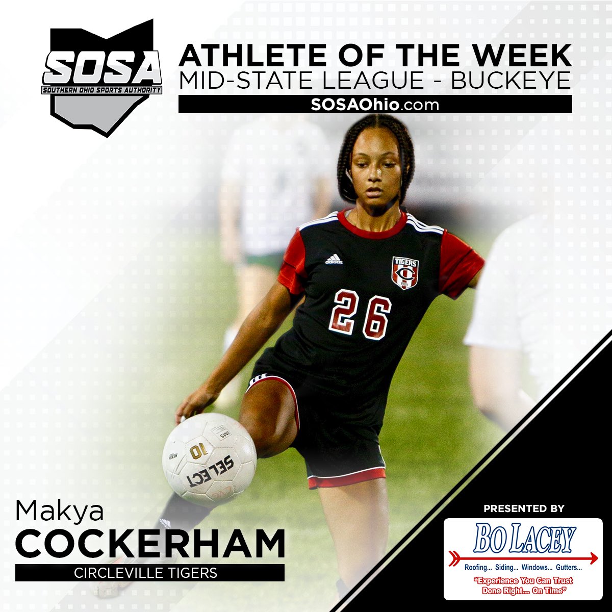 SOSAOhio's tweet photo. Our MSL-Buckeye Athlete of the Week, presented by Bo Lacey Construction, is @VilleLadySoccer’s Makya Cockerham.

Cockerham has helped her team compile an 11-4-1 record and aided the Tigers in wins over Fisher Catholic and Zane Trace last week. https://t.co/22i6W5jJBQ