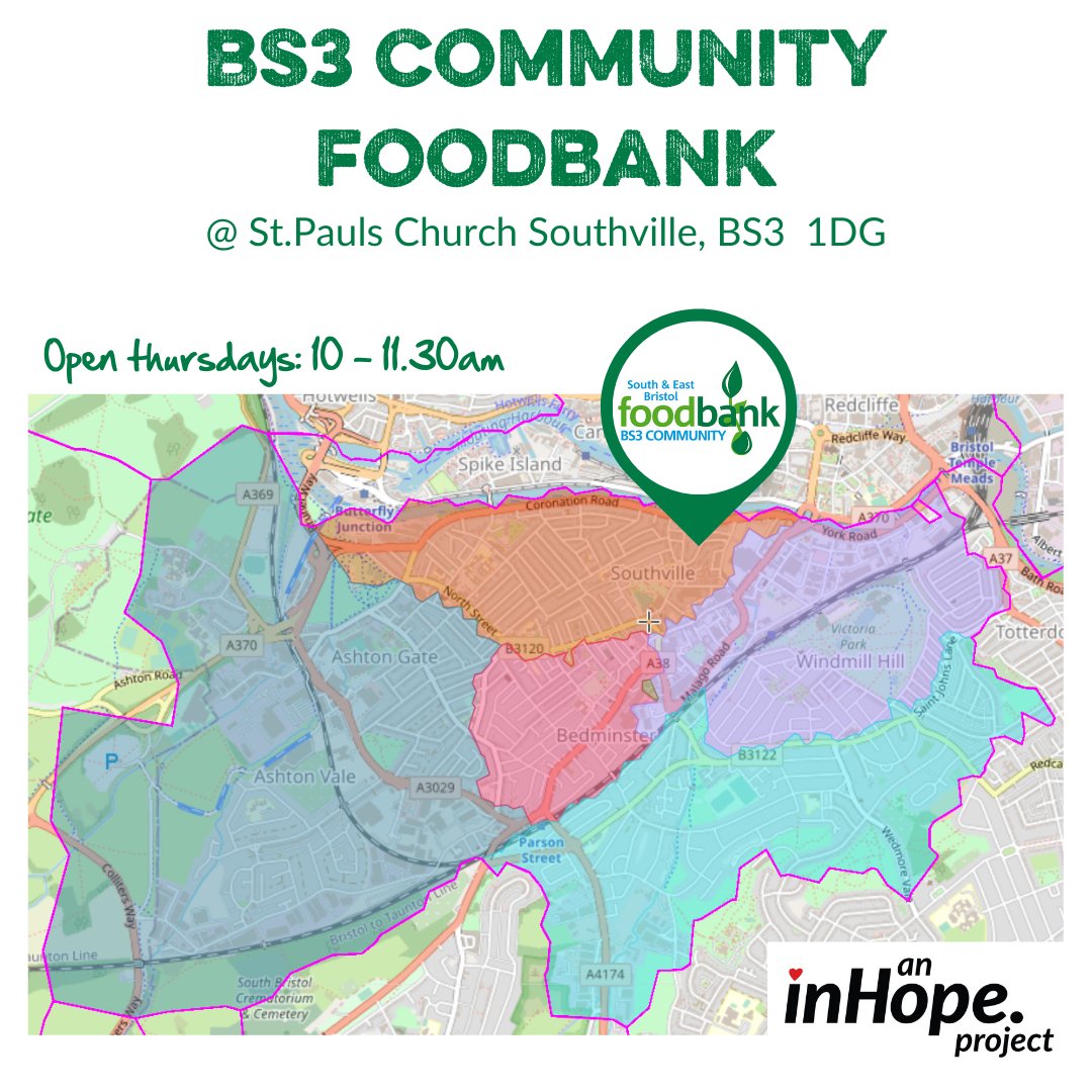 BS3 Community Foodbank serves the BS3 Postcode area, alongside Victoria Park Foodbank an independent foodbank in Windmill Hill. 
Here's a map of BS3 to show the areas covered by BS3!
#BS3Community #inHopeBristol #TrussellTrust #SEBFoodbank #bedminster #southville #bs3