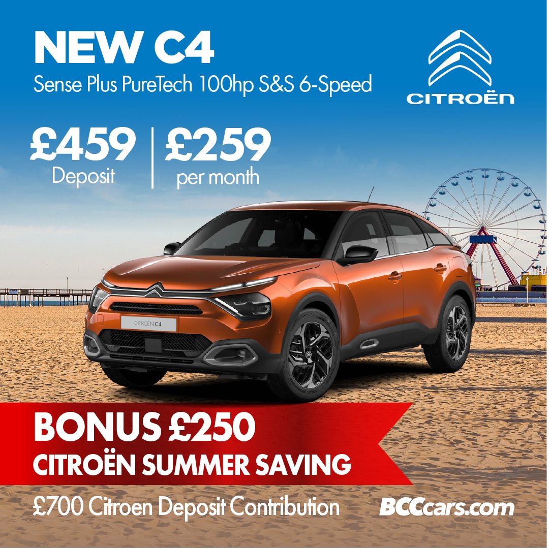 Bonus Summer Saving with BCC! All-new Citroen offers with up to £500 bonus savings, free deposit contributions and low monthly payments .

New design C4 Sense Plus for only £259 per month!

Click for full details 👇
buff.ly/39sZCo0

BCC | Trusted for over 40 years