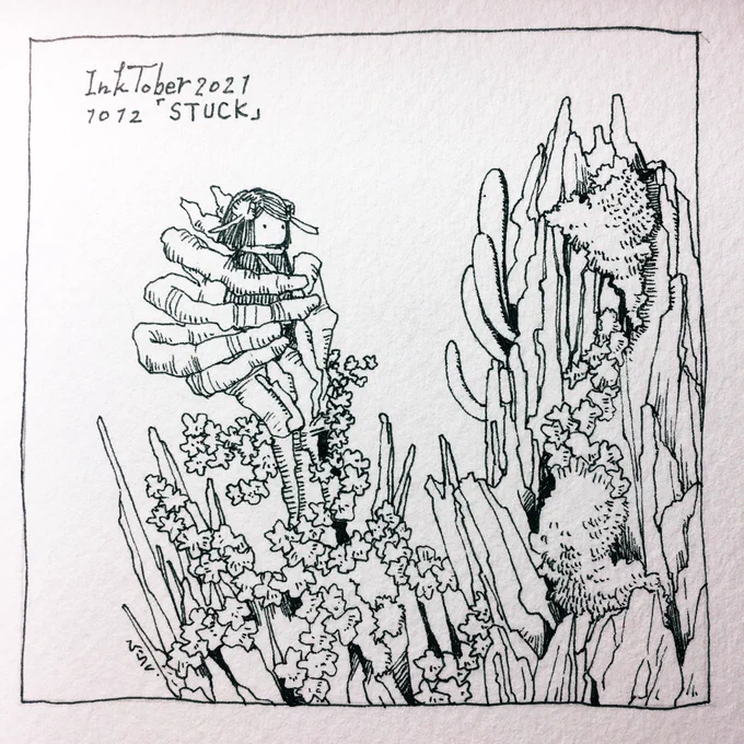 10/12: STUCK

ピンチです。
In a pinch.

#inktober2021 #Inktober2021day12 #Pavot #ペン画 