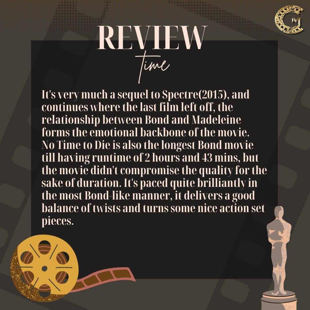 cinemates_smit's tweet photo. Whether you like your martinis shaken or stirred, Team Cinemates assures that you'll love No Time To Die, Daniel Craig's last movie as 007. 

#cinematessmit #reviewtime #notimetodie #review #time #cinemates #smit #hollywood #bond #jamesbond #smitcinemates @007 https://t.co/jLrgdtUWkw