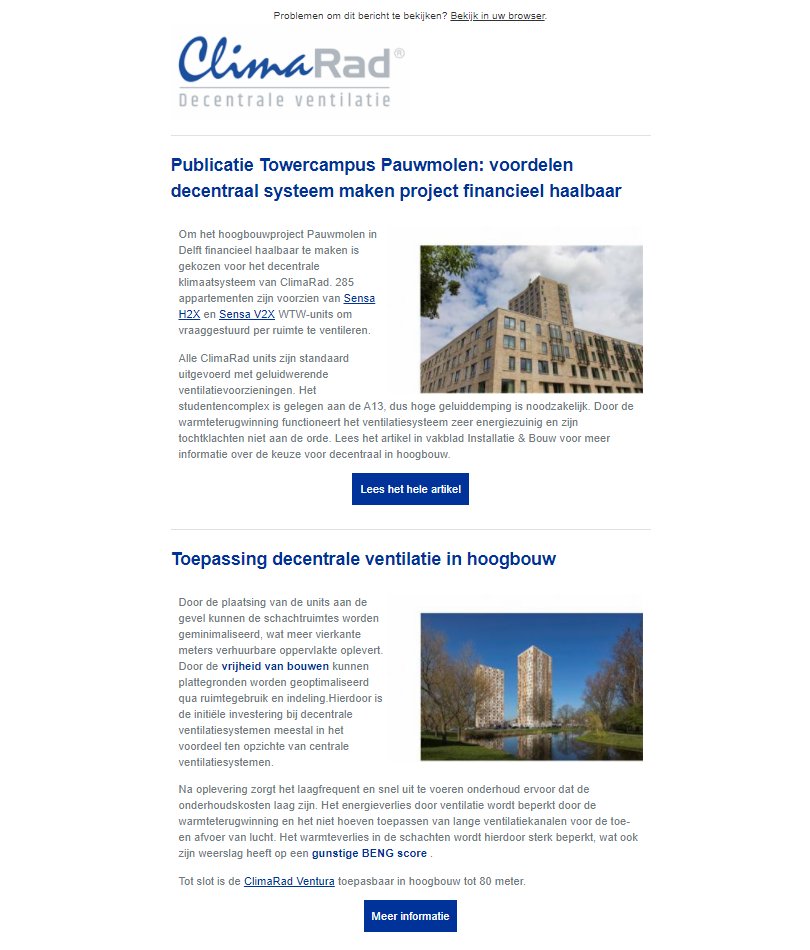 ClimaRad's tweet image. 𝗡𝗜𝗘𝗨𝗪𝗦𝗕𝗥𝗜𝗘𝗙 – Thema 𝗵𝗼𝗼𝗴𝗯𝗼𝘂𝘄: wat zijn de mogelijkheden en waarom is een decentraal systeem van meerwaarde? Lees daarnaast de publicatie in vakblad Installatie &amp;amp; Bouw over hoogbouwproject Towercampus Pauwmolen in Delft: climarad.nl/mailing/b25saW…