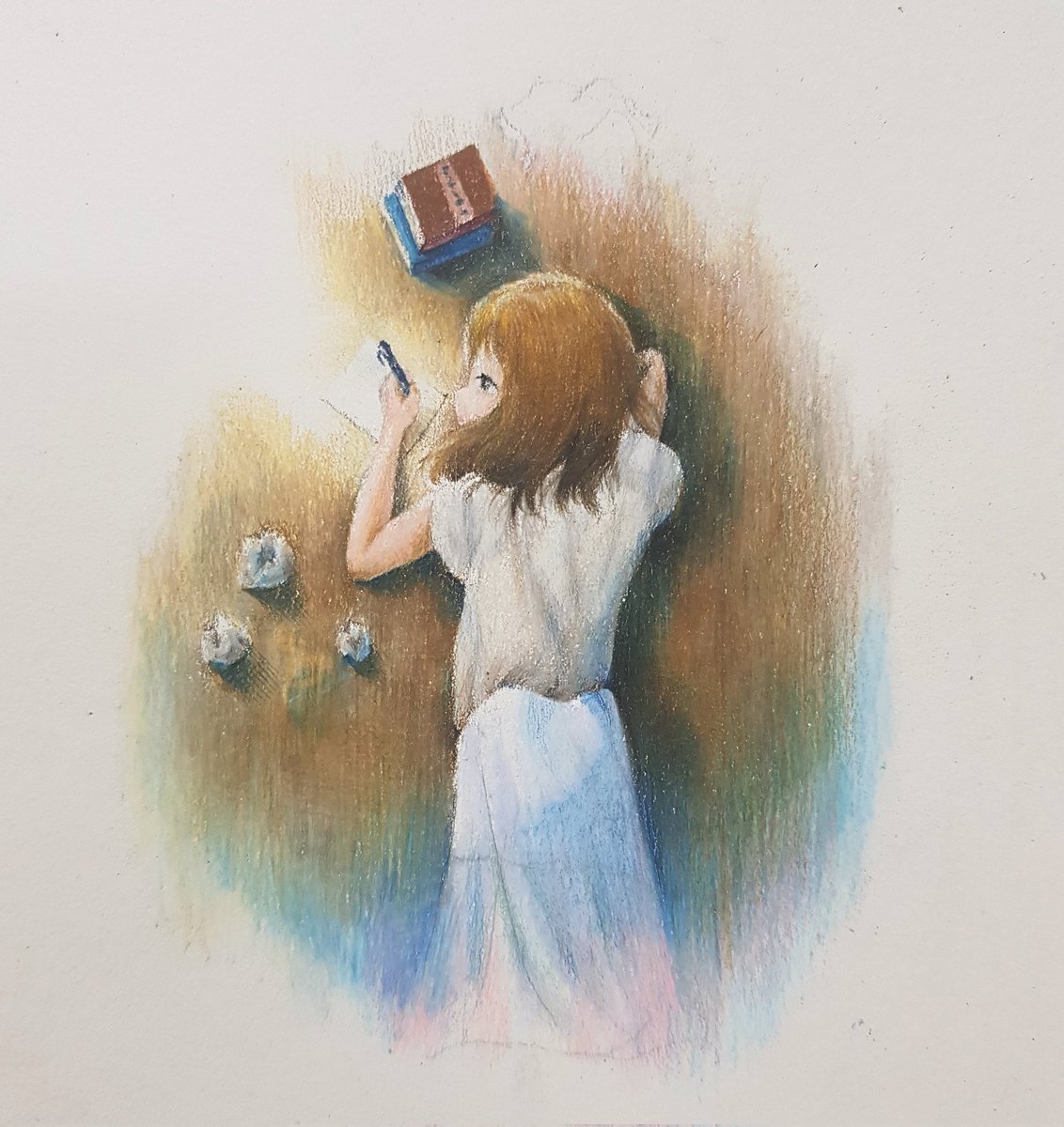 Kumin V Twitter 白紙 左利き イラスト 色鉛筆 手描き 手描きイラスト 일러스트 손그림