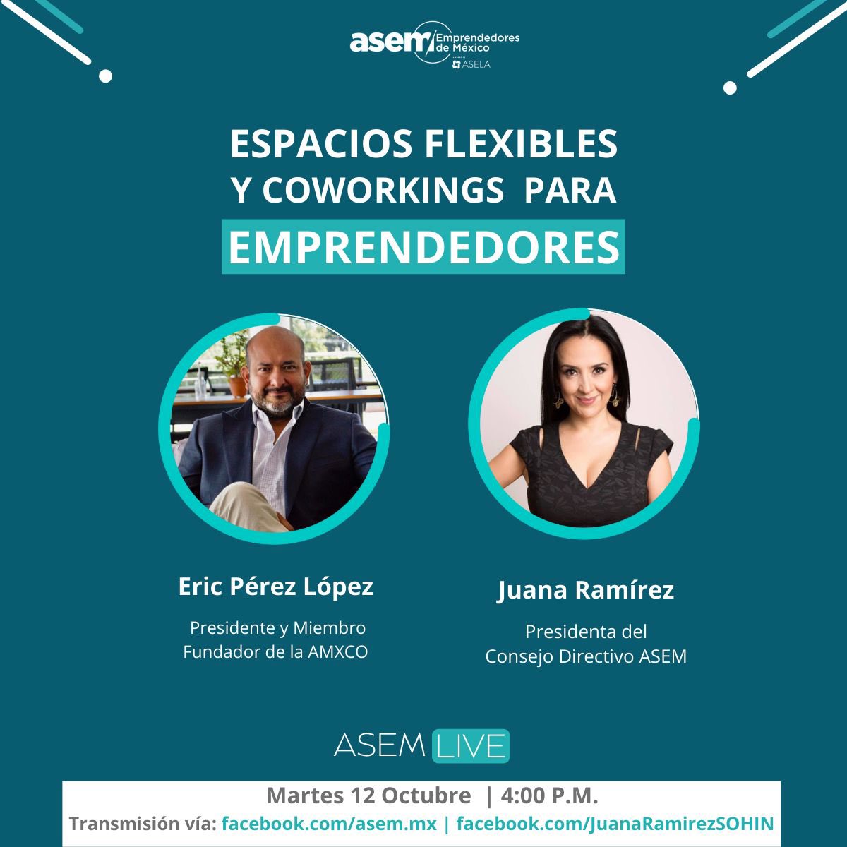 ericperezlopez's tweet photo. Los esperamos el día de hoy en #ASEMLive, 📍 En vivo por #FacebookLive en la cuenta de ASEM - Asociación de Emprendedores de México Martes 12 de Octubre, 4:00 pm. 👈🏼 https://t.co/GgXHpqEeza