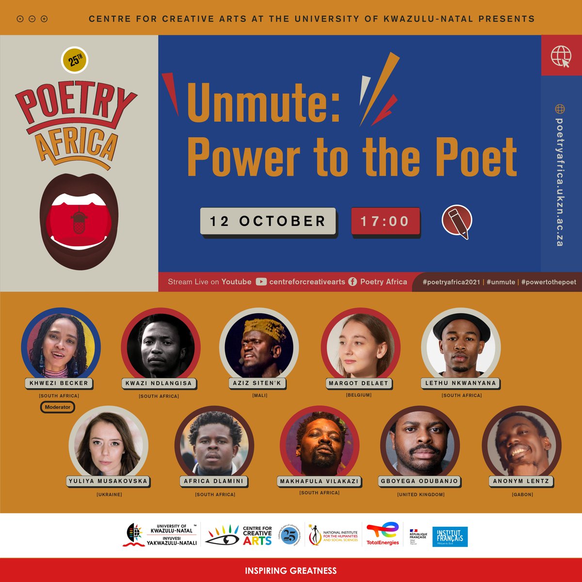 We are live right now! #Powertothepoet 

Tune in to our Facebook page 
#PoetryAfrica2021